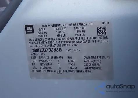 2014 Chevrolet Equinox Ls из США, поврежденный, VIN 2GNFLEEK1E6336349